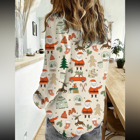 Luxe Holiday Christmas Gift Button Down Up Shirt Top Blouse - Picture 2 of 4